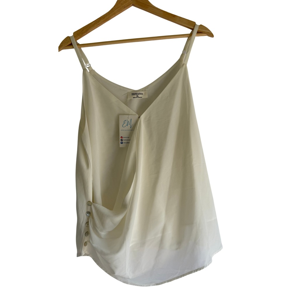 Zenana Womens XL Cream Chiffon Wrap Camisole Side Button Tank Top QT-2642AB NWT